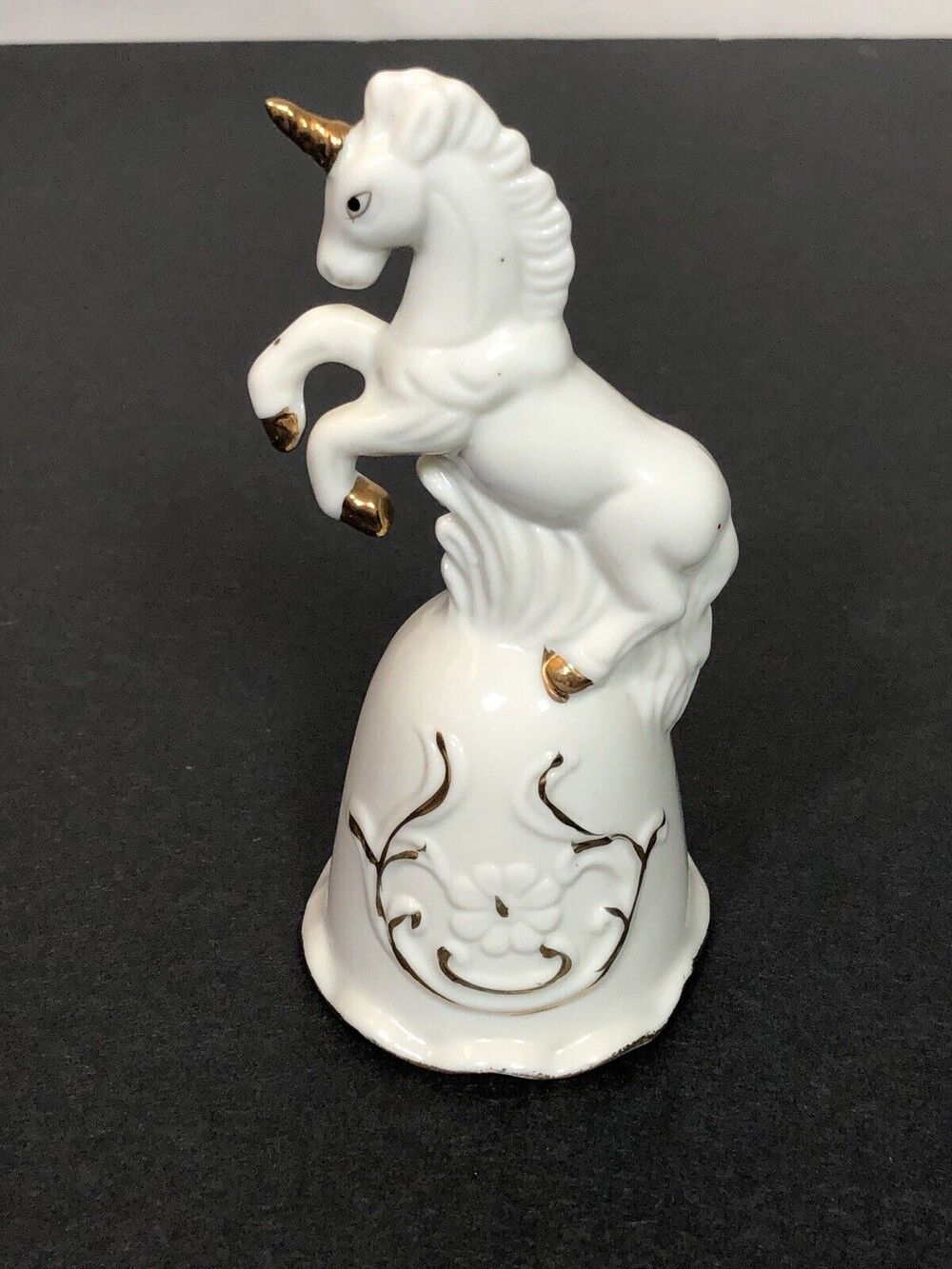 Vintage Porcelain Unicorn Bell White & Gold UCGC 6" Floral Scroll Magical